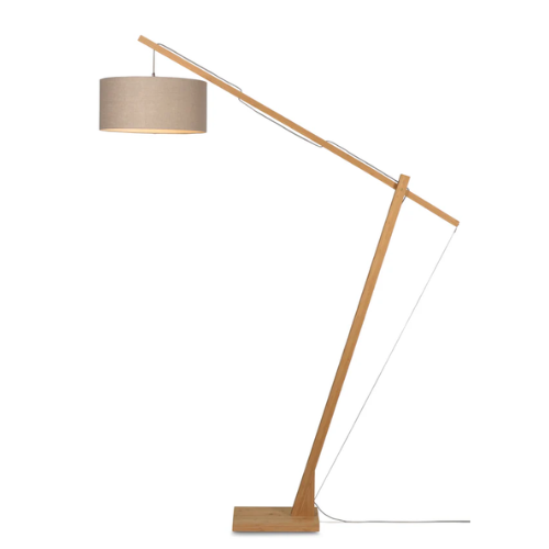 Good&Mojo Vloerlamp Montblanc bamboe h.207/kap 47x23cm eco linnen, donker